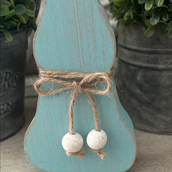 Boho Farmhouse aqua blue Wooden Bunny Decor - Picture 3 of 12